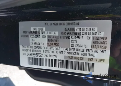 2023 Mazda Cx-5 2.5 S Select from USA, damaged, VIN JM3KFBBM5P0221064